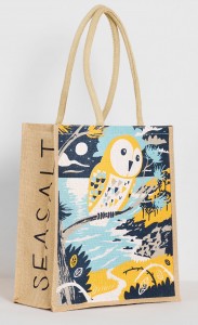 Barn owl and coastal landscape jute bag print by Matt Johnson for Seasalt Cornwall