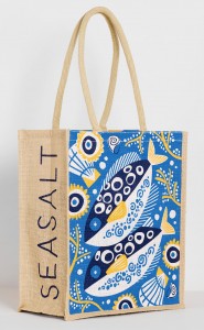 Quimper pottery style fish illustration for jute bag. By Matt Johnson for Seasalt Cornwall AW17 collection