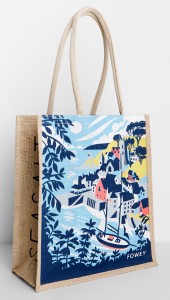 Fowey travel poster style jute bag print for Seasalt Cornwall