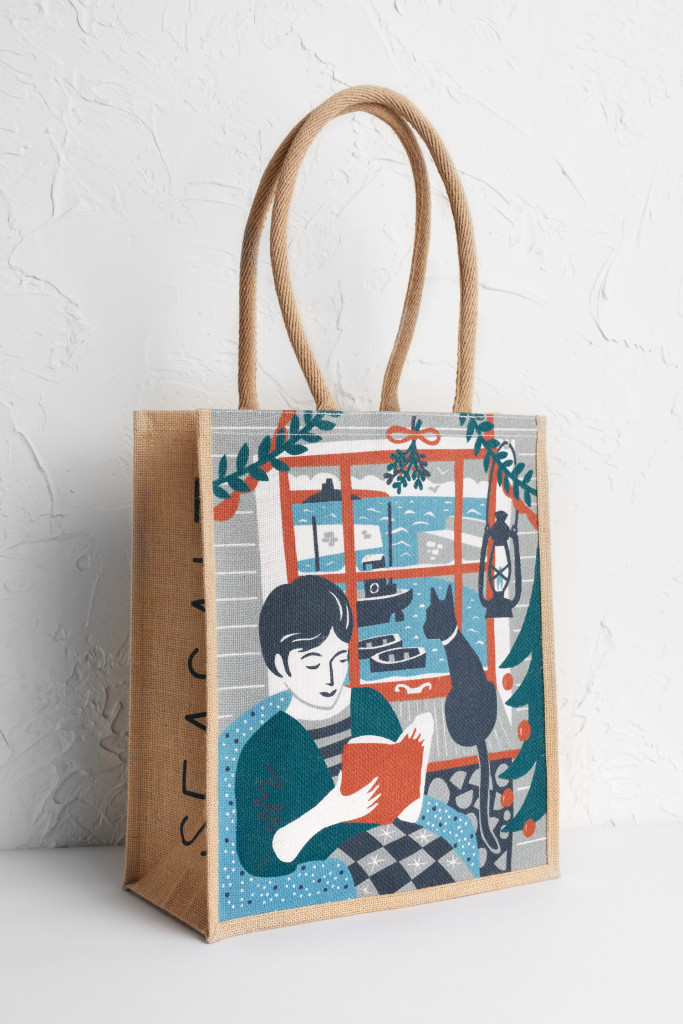Mousehole Christmas cottage tote bag print design by Matt Johnson for Seasalt Cornwall