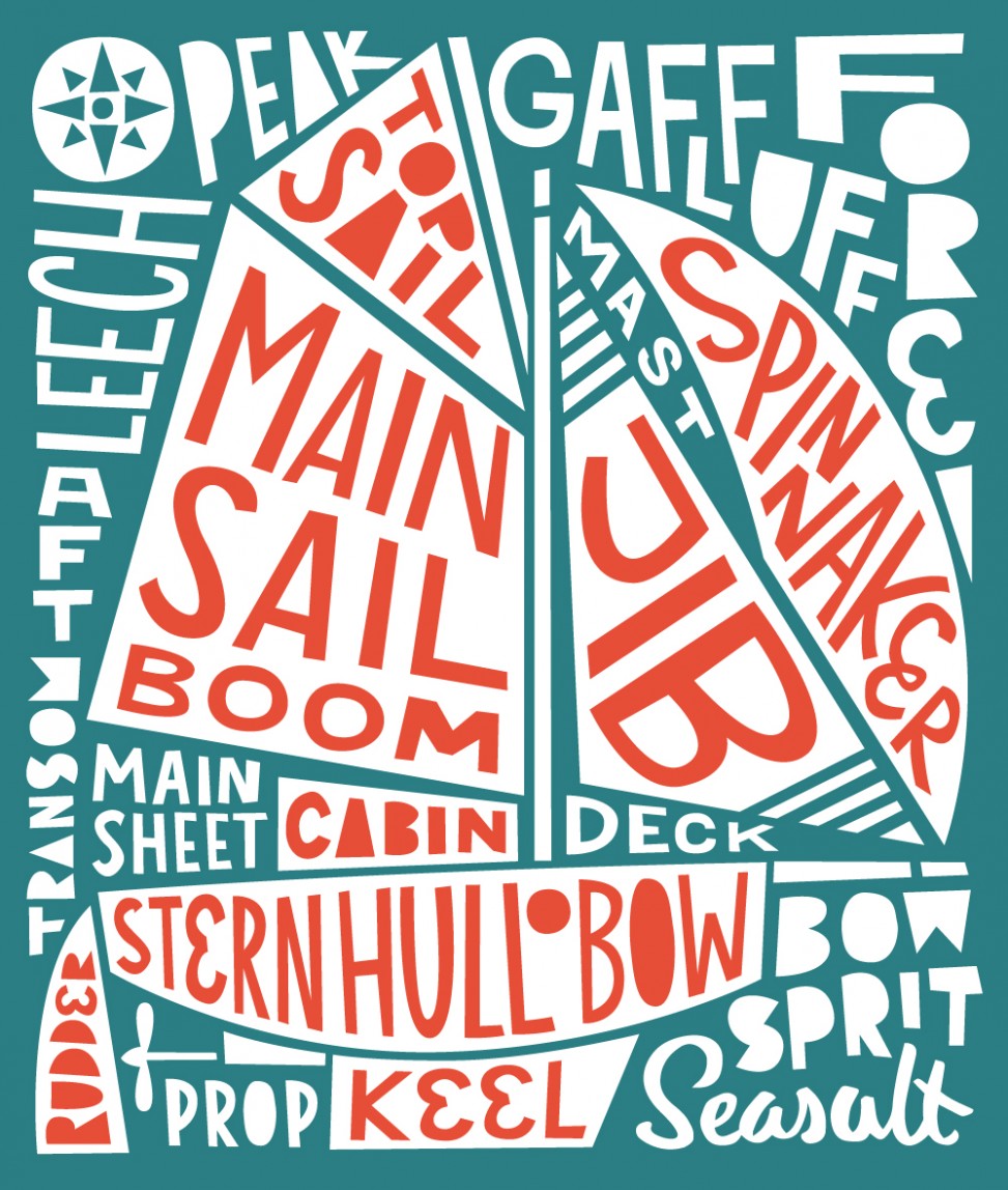 Sailing boat parts typography illustration by Matt Johnson for Seasalt