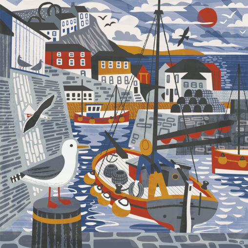 Mevagissey Harbour illustration by Matt Johnson for Seasalt Cornwall