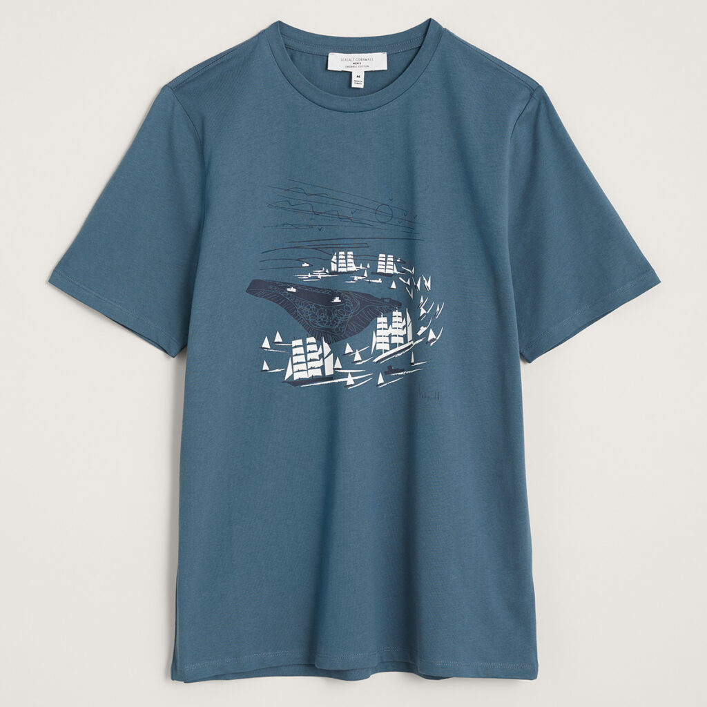Falmouth Tall Ships Blue T-shirt. Illustration by Matt Johnson for Seasalt Cornwall