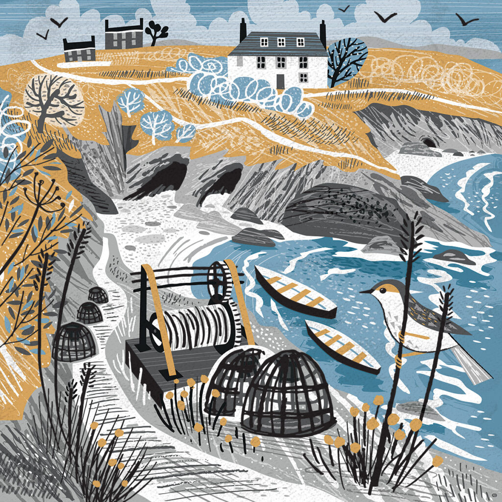 Prussia Cove illustration by Matt Johnson for Seasalt Cornwall