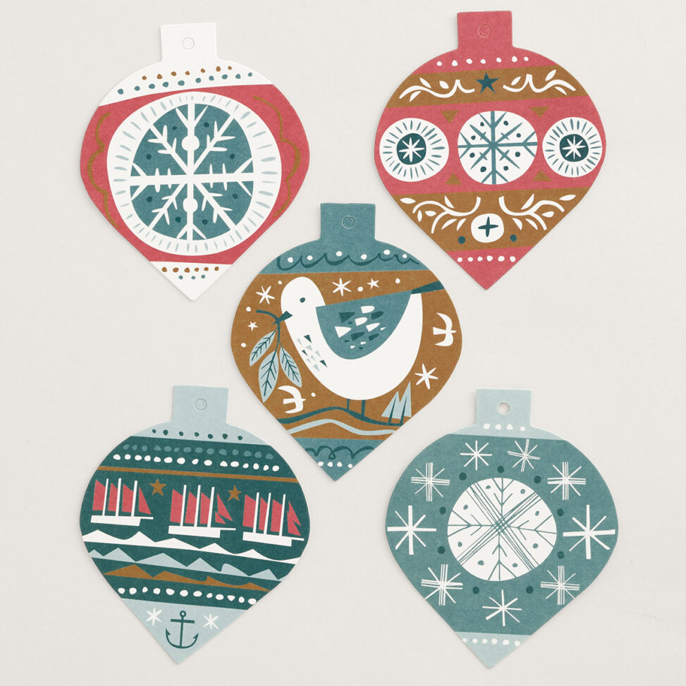 Festive gift tags illustration by Matt Johnson