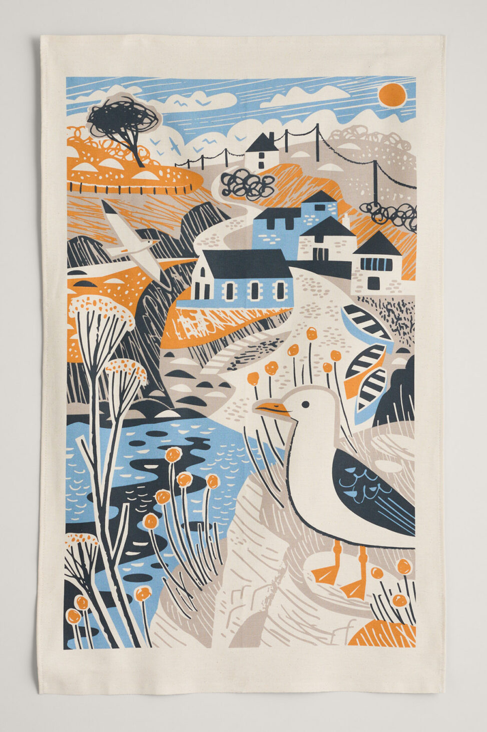 Church Cove gull tea towel illustration print by Matt Johnson