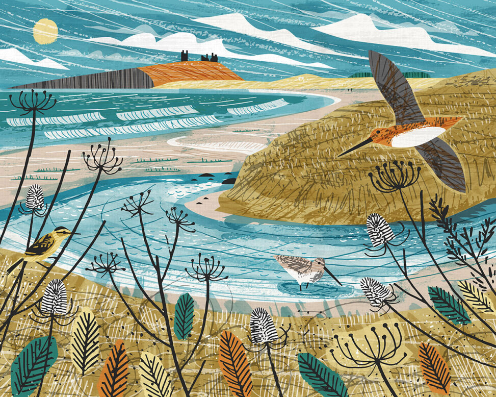 Dunstanburgh Snipes Northumberland print illustration by Matt Johnson