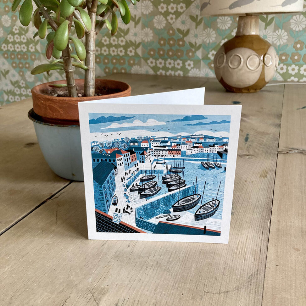 Mevagissey Harbour greeting card by illustrator Matt Johnson