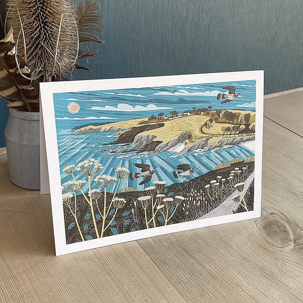 Maenporth Coast Path Cornwall Greeting Card Illustration by Matt Johnson