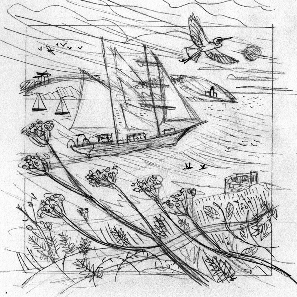 Tall Ship Pendennis Point illustration sketch by Matt Johnson